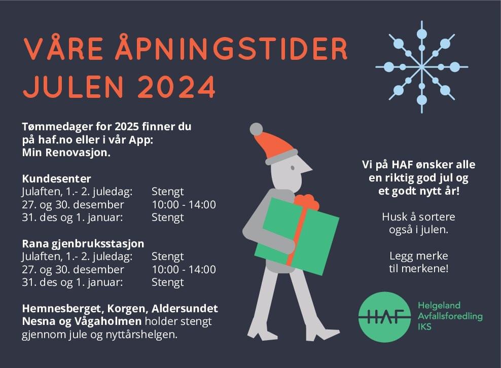 Åpningstider og God Jul